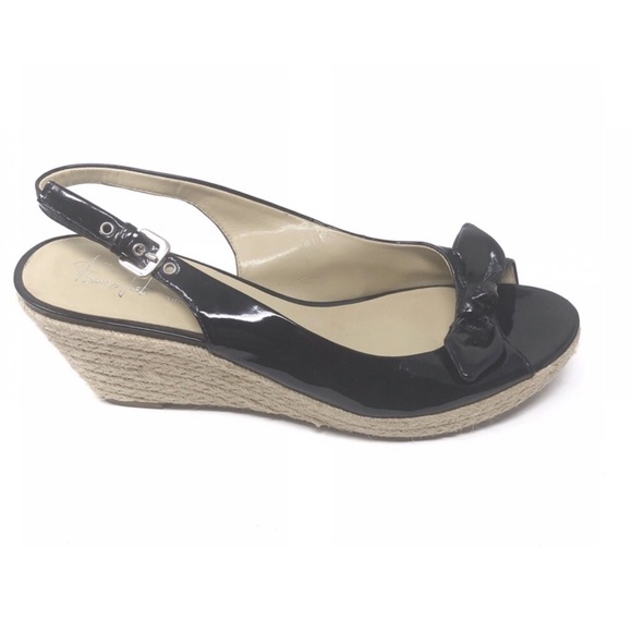 Franco Sarto Shoes - Franco Sarto black patent leather bow wedges